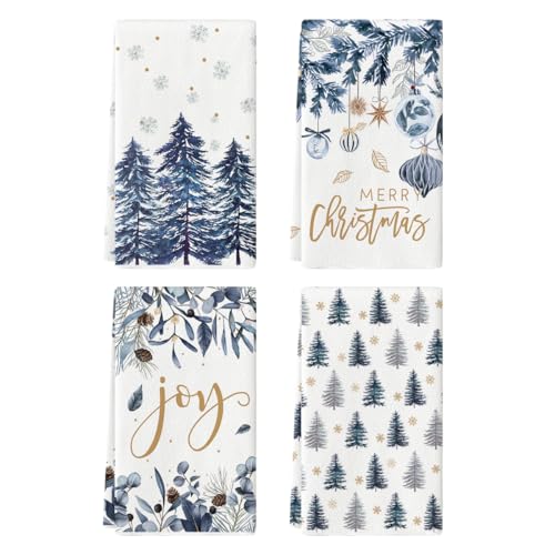 Artoid Mode Blue Christmas Kitchen Towels Set of 4 18x26 Inches Durable & Absorbent