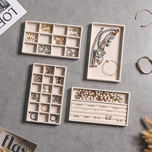9-Piece Stackable Velvet Jewelry Drawer Organizer Set for Rings and Earrings