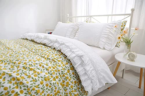 White Ruffled Lace Flat Sheet - 100% Cotton Twin/Twin XL Bed Top Sheet