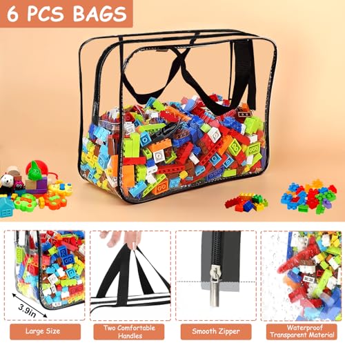 6-Pack Clear Toy Storage Bags with Zipper & Labels - Waterproof PVC Organizer