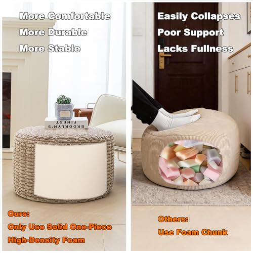 Round Foam Filled Pouf Ottoman, 20x14 Inch Fluffy Footrest Stool