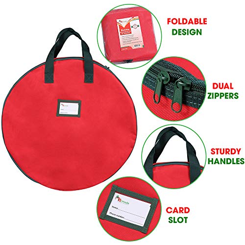 30-Inch Christmas Wreath Storage Bag 2-Pack Red Oxford