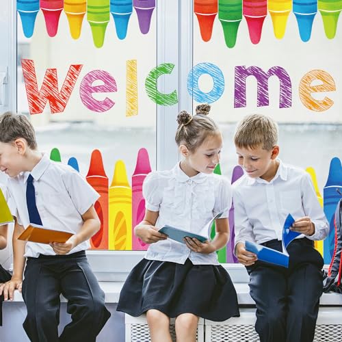 9-Sheet Crayon Window Clings Back to School Classroom Decorations
