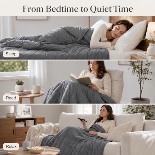 Grey Cooling Weighted Blanket for Adults - 15 lbs, 48" x 72"