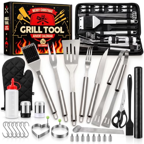 Kederwa BBQ Grilling Tools Advent Calendar 2026 – 24 Day Outdoor Grill Gift Set for Men