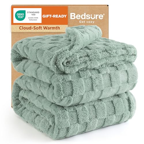 Bedsure GentleSoft Blankets Queen Size for Bed - Super Soft Cozy Blanket for Women Men Girls, Large Fuzzy Fleece Throw for Bedroom Decor, Sage Green, 90x90 Inches