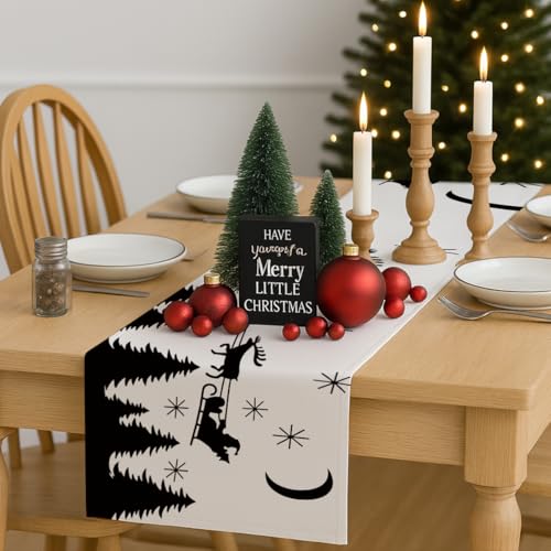 Sldpngo Elk Christmas Table Runner Winter Holiday Home Decor