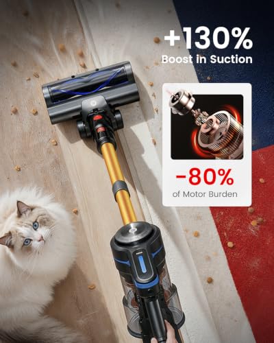 50KPa Cordless Stick Vacuum Cleaner, 65-Min Runtime with Anti-Tangle Brush