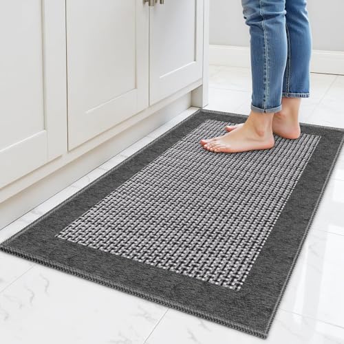 Non-Slip Chenille Kitchen Rug - Absorbent 32" x 20" Grey Floor Mat