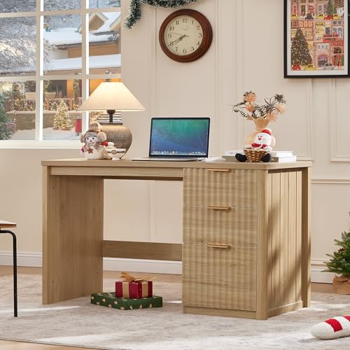 48-Inch Wooden Computer Desk with 3 Storage Drawers and Fluted Details