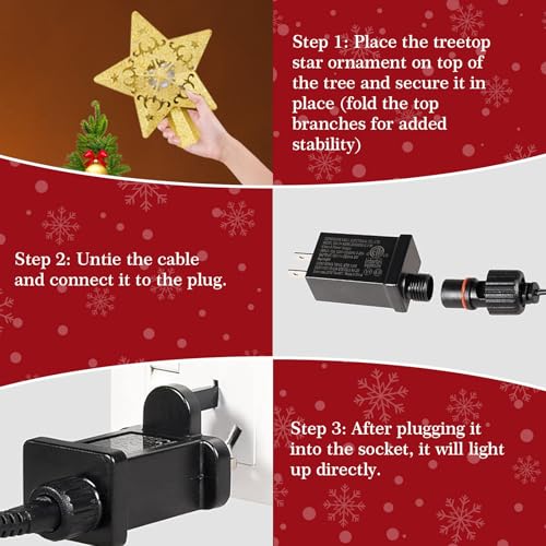 Sparkling Gold Star Christmas Tree Topper with LED Rotating Projector