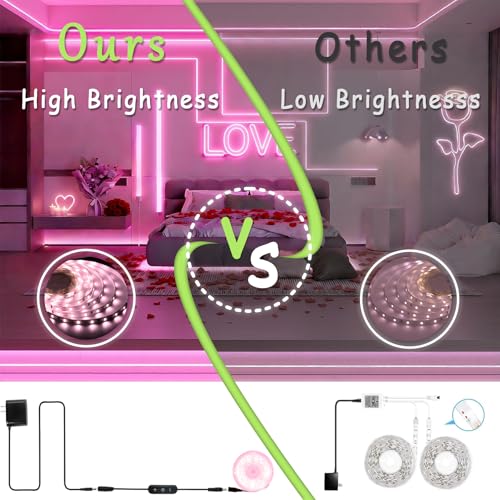10ft Pink LED Strip Lights, Dimmable Flexible Rope Lighting for Bedroom