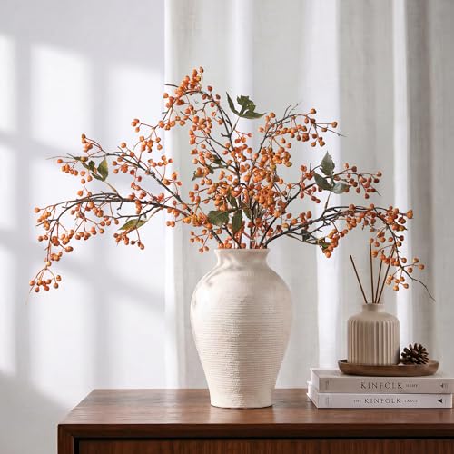 Artificial Blueberry Stems - 32 Inch Faux Berry Branches (4 Pcs)