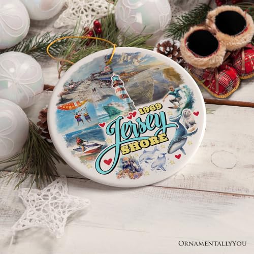 Vibrant Jersey Shore Ceramic Ornament, Tropical New Jersey Vacation in Atlantic Ocean – 3in Circle