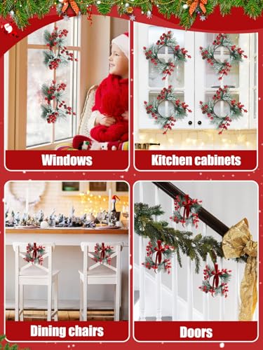 Christmas Candle Rings 4-Pack - Red Berry Wreaths for 3-Inch Pillar Candles