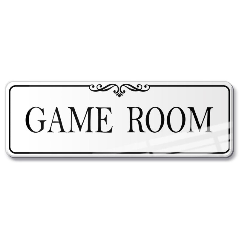 9x3 Inch Game Room Sign, Acrylic Self-stick Door Wall Signage for Video Place Playroom (Elegant White)