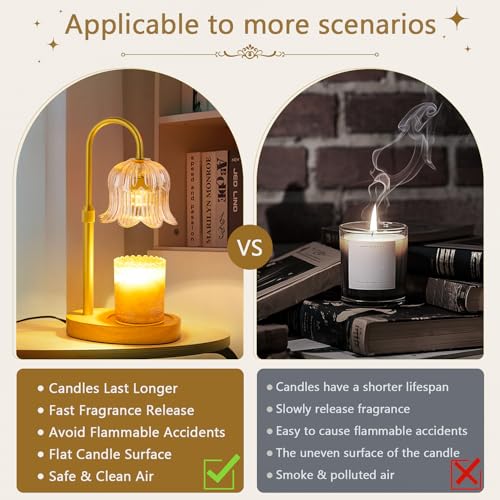 Dimmable Electric Candle Warmer Lamp with Timer - Amber Glass Flower Shade