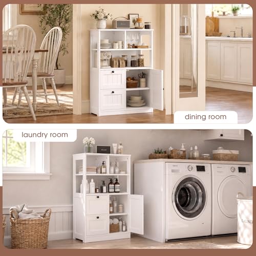 Small Freestanding Bathroom Storage Cabinet with Drawers and Adjustable Shelves