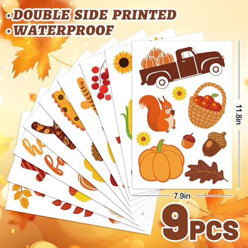 9 Sheets Fall Window Clings - Reusable Autumn Decor Stickers