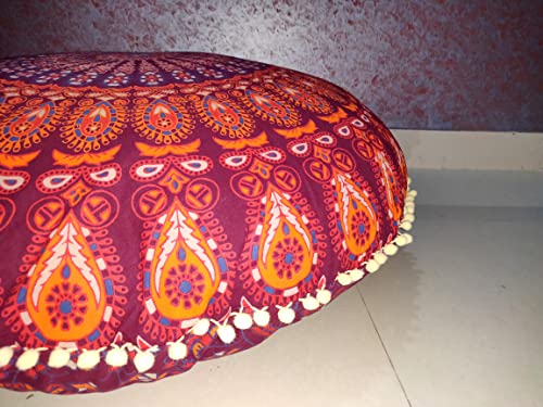 32-Inch Round Bohemian Floor Pillow Cover, Boho Mandala Cotton Cushion Case