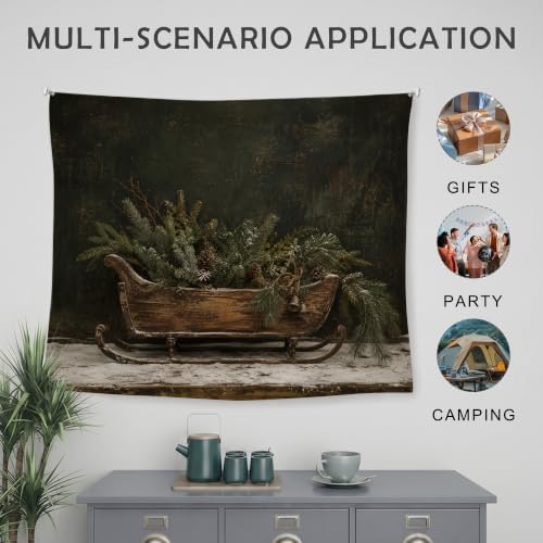 Yorhifa Christmas Sleigh Wall Tapestry Winter Holiday Home Decor 50x60