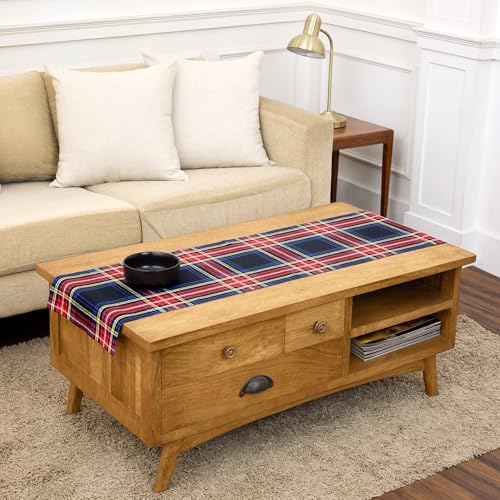Solino Home 100% Pure Linen Black Stewart Plaid Table Runner 14 x 48 in