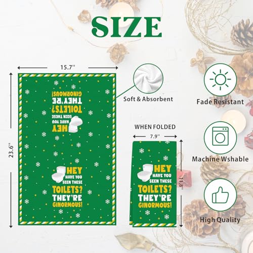Cheroloven Funny Elf Towels 2 Pack Toilets—Buddy the Elf Kitchen & Bath Hand Towels, 23.6 x 15.7 in, White