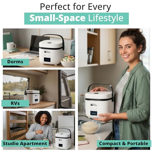 Mini Personal Rice Cooker - 1 Quart PFAS-Free Nonstick with Steamer Tray