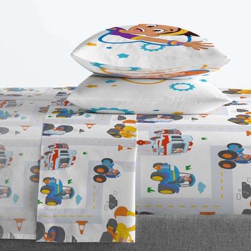 Full Bedding Set 7-Piece Truck Print Comforter and Sheet Set for Kids