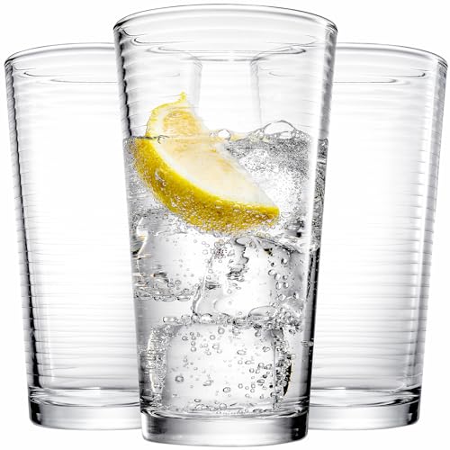 Glaver's 10 Pack Highball Glasses Set 17oz Ribbed Drinkware for Cocktails & More
