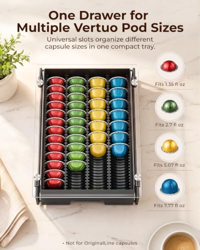 Coffee Pod Organizer Drawer with Tempered Glass Top, 40-52 Pod Capacity