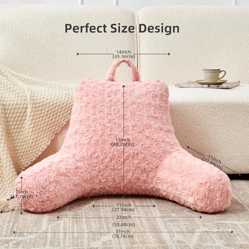 Rose Velvet Reading Pillow with Arms for Comfort and Support