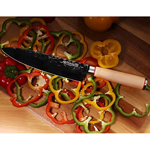 YOUSUNLONG 8-Inch Chef Knife with Black Titanium Coating, AUS8 Japanese Steel & Maple Wood Handle