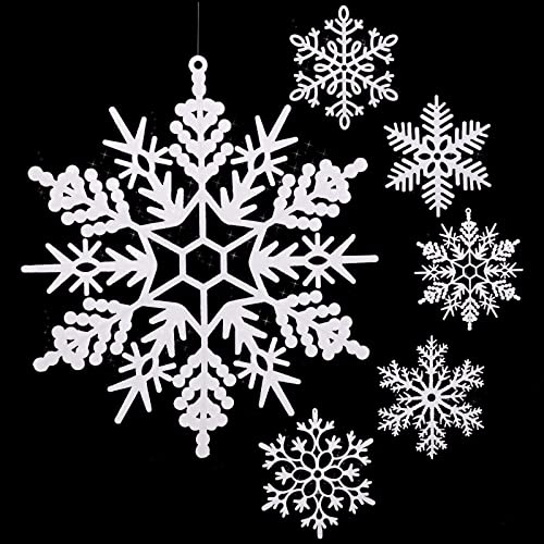 Sratte 96 Pack 12" White Glitter Snowflake Ornaments - Giant Indoor/Outdoor Decor