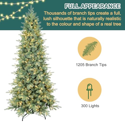 6 FT Prelit Slim Pencil Artificial Christmas Tree with 300 Lights & Metal Stand