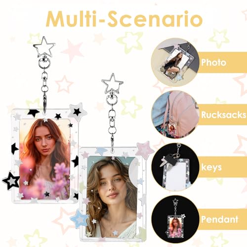 2 Pcs Star Acrylic Photocard Holder Keychain with Protective Clear Case