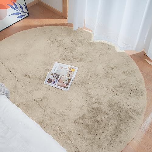 3ft Round Faux Rabbit Fur Area Rug, Soft Washable Shag Rug for Nursery