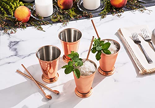 Sol Living Copper Mint Julep Cups Set of 4 - 12 oz Stainless Steel Barware