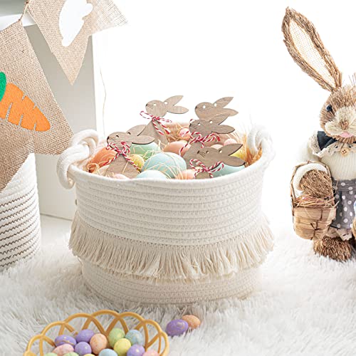 Small Woven Cotton Rope Basket with Tassels - 9.5" Nursery Storage Bin