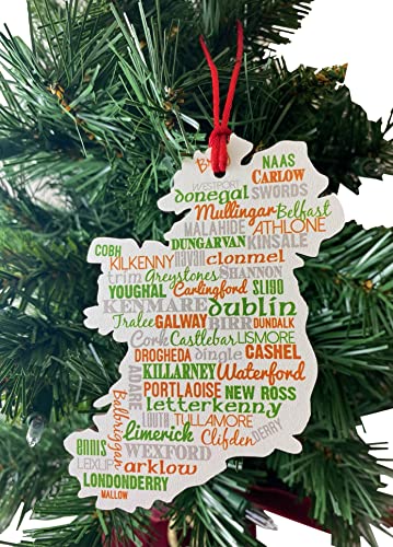 Ireland Ornament – Wooden Christmas Tree Decor with Irish Town Names, 4"