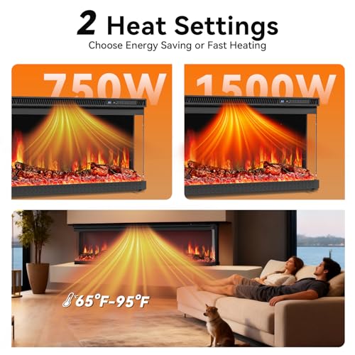 72-Inch 3-Sided Wall Mount Electric Fireplace Recessed Heater