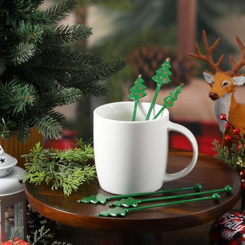 SiliFine Christmas Tree Drink Stirrers 30 Pcs Reusable Holiday Cocktail Stir Sticks - Green