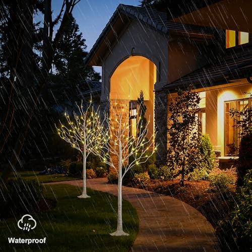 LIGHTSHARE 6 Feet 72 LED Birch Tree Lights 2-Pack Warm White Indoor Outdoor Holiday