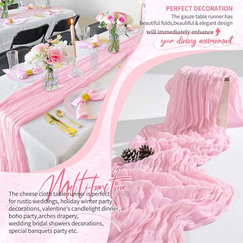 Light Pink 18-Pack 10ft Cheesecloth Table Runner – Boho Gauze Wedding Decor