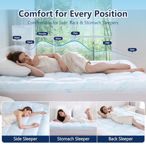 DOWNCOOL Queen Cooling Memory Foam Mattress Topper - Waterproof Bamboo Top
