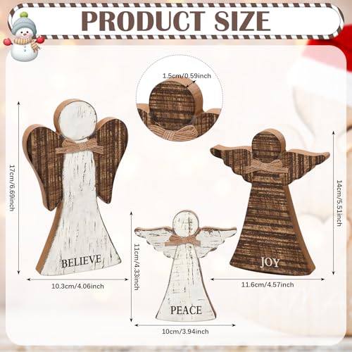 Christmas Angel Table Decor Set - Wooden Farmhouse Ornaments, 3 Pieces