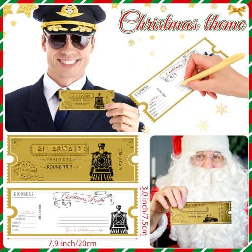Gisafai 12 Pcs Christmas Express Train Tickets Bulk Gold Invitation, 7.9x3 in
