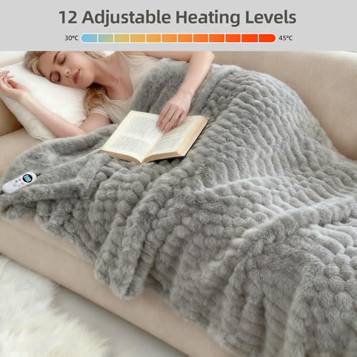 Electric Heated Throw Blanket, 50x60 Flannel Fleece with 12 Heat Levels