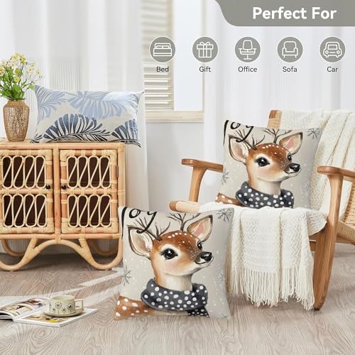 Christmas Deer Joy 18x18 Pillow Covers (Set of 2) – Winter Solstice Throw Pillow Cases