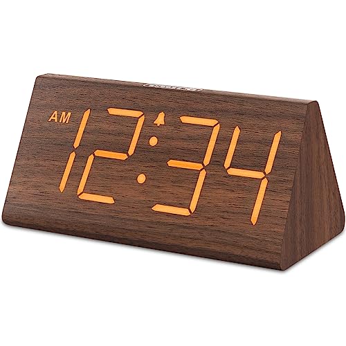 Wooden Digital Alarm Clock with Large Display, USB Charging Port & Dimmer